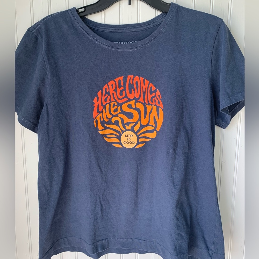 Life Is Good “Here Comes the Sun” (Large) Cobalt Blue with Orange & Yellow words - Picture 2 of 4